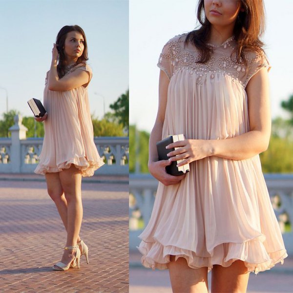 Pleated baby doll skirt faux pearls