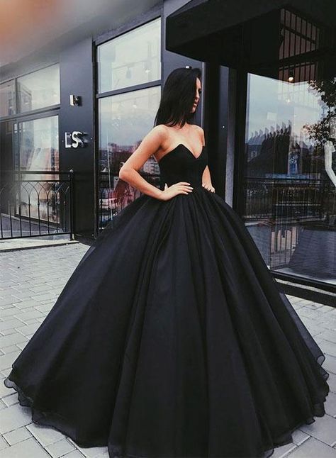 Black A Line Long Ball Gown, Ball Gown Wedding Dresses |  Black.