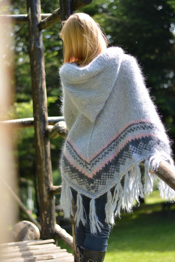 Knitted hooded poncho
