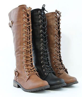 Women's Knee High Lace Up / Quilted Military Combat Boots Riding.