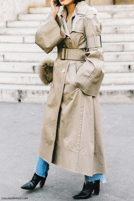 Trench coat with oversized long bell sleeves