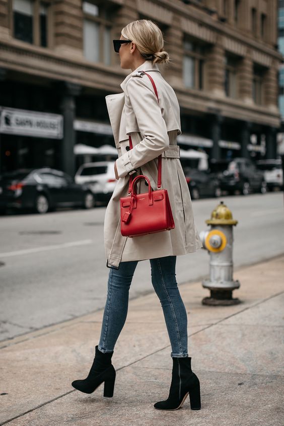 Trench coat red pocket