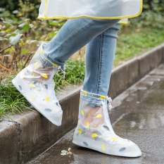 white semi-transparent snow and rain rubber boots with jeans and t-shirt