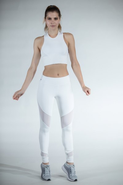 white crop top with mesh leggings