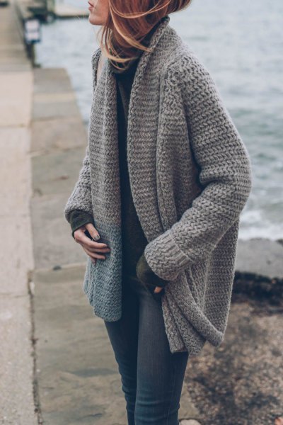gray knit sweater cardigan