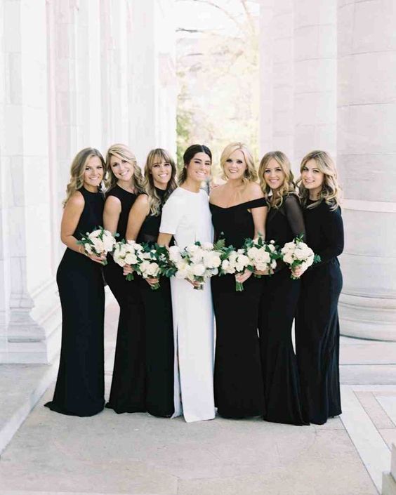 classic black bridesmaid dresses long