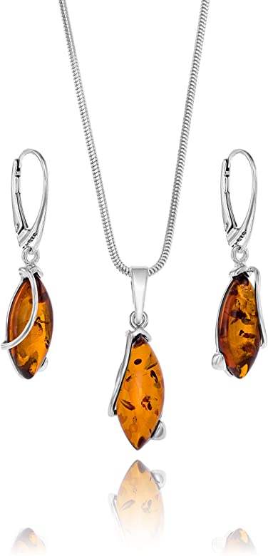 Amazon.com: Copal Ladies Amber Jewelry Set Silver 925 Drop.