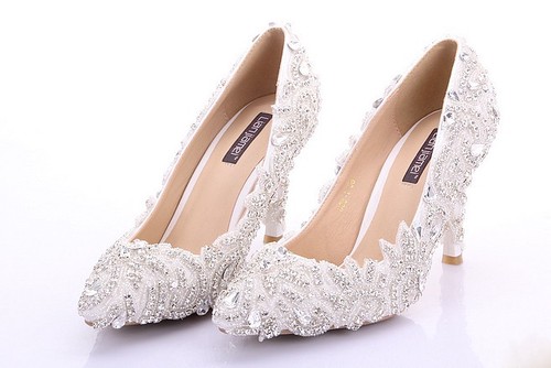 Rhinestone Wedding Shoes Custom Made High Heel Bridal Shoes Women.