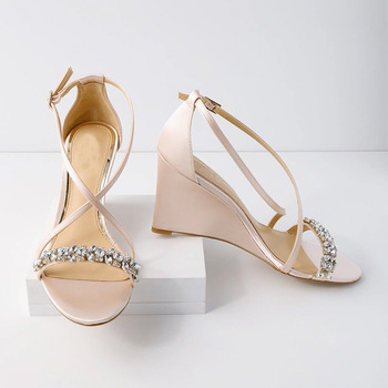 Satin Wedge Dress Sandals Diamond Wedding Shoes Women Dress Pumps.