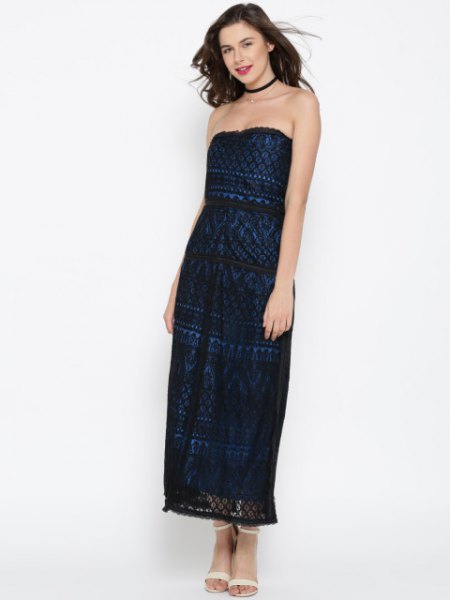 black-blue tribal tube maxi dress