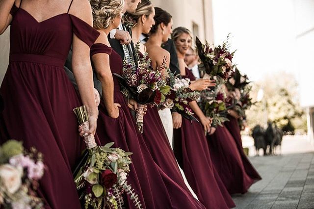 Burgundy beauties in their @KennedyBlueOfficial bridesmaid dresses.
