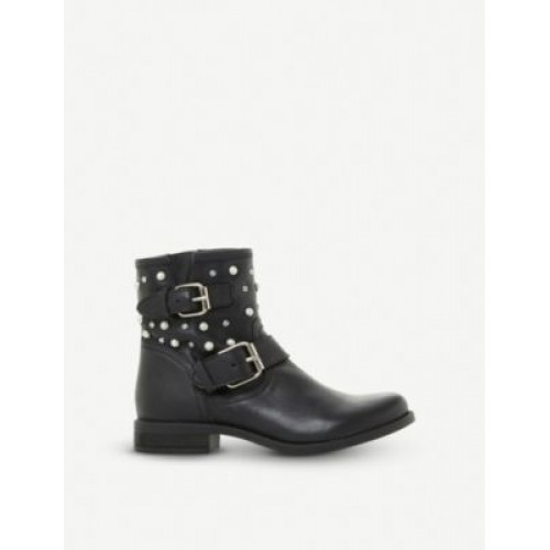 STEVE MADDEN Cameo Leather Beaded and Stud Biker Boots.