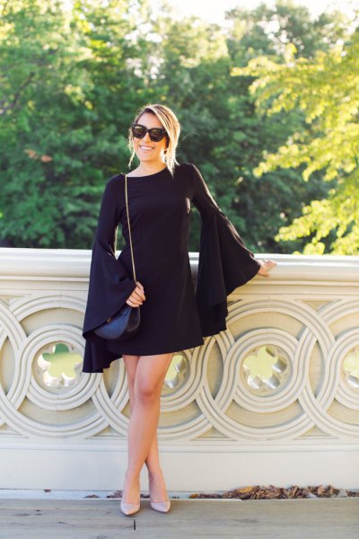Black Bell Sleeve Dress Outfits