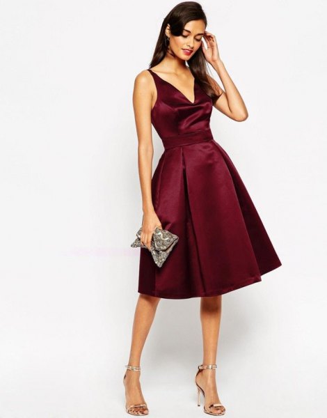 Burgundy cocktail dress outfits