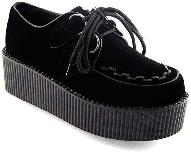 New Women's Platform LACE UP Double Creepers Goth Punk Shoes, Black.