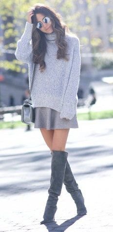 Gray Knee High Boots outfits