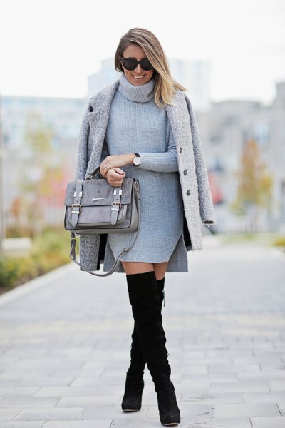 Gray sweater dress outfit ideas
