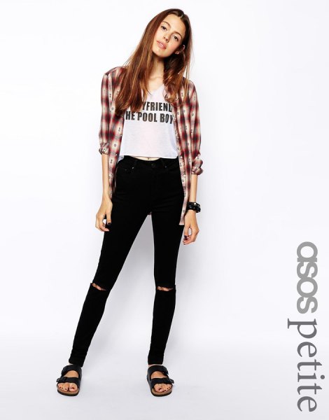 High waisted black skinny jeans outfit ideas