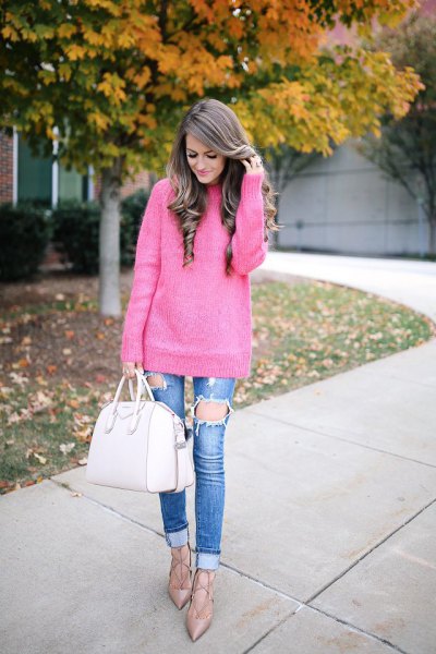 Hot Pink Sweater Outfit Ideas
