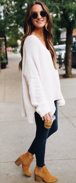 How to style a V-neck white sweater