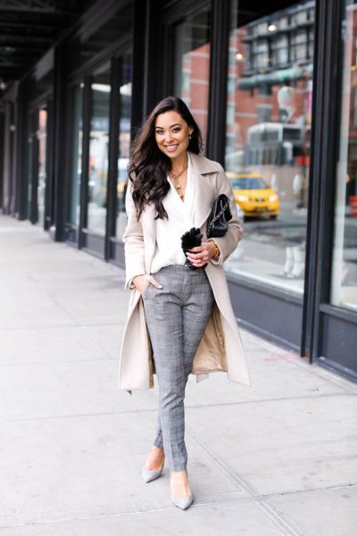 How to style black white plaid pants