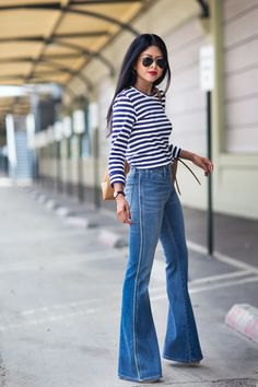 How to style high waisted bell bottom jeans