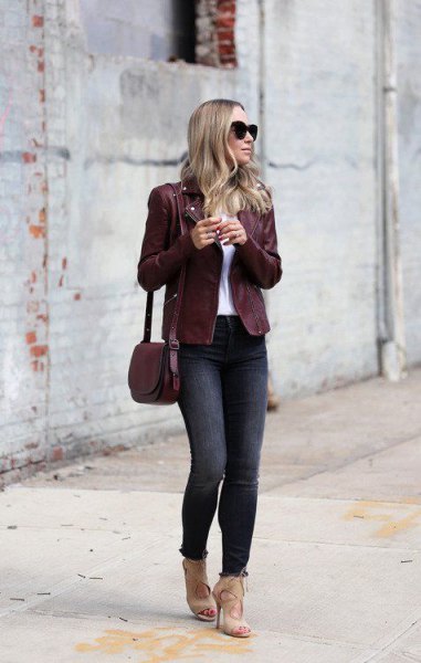 How to style maroon leather jacket