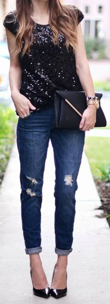 How to wear a black sequin top