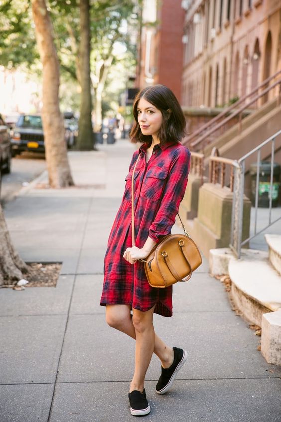 Flannel dress red for everyday