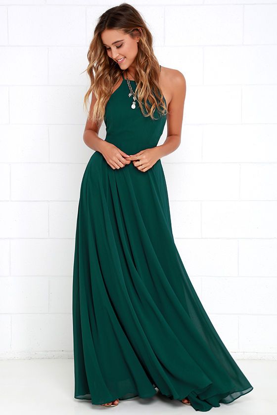Emerald dress with a halter neckline