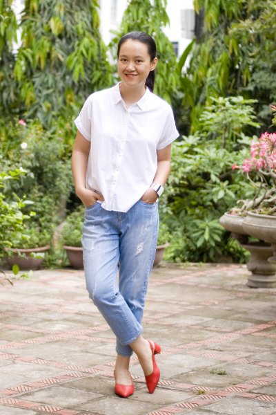 How to wear white short sleeve blouse