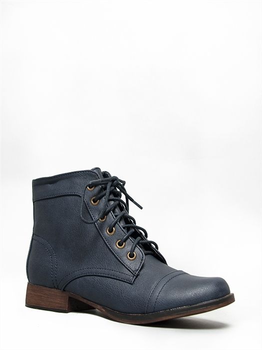 NEW BRECKELLES Women's Lace Up Combat Military Ankle Boots sz Navy.