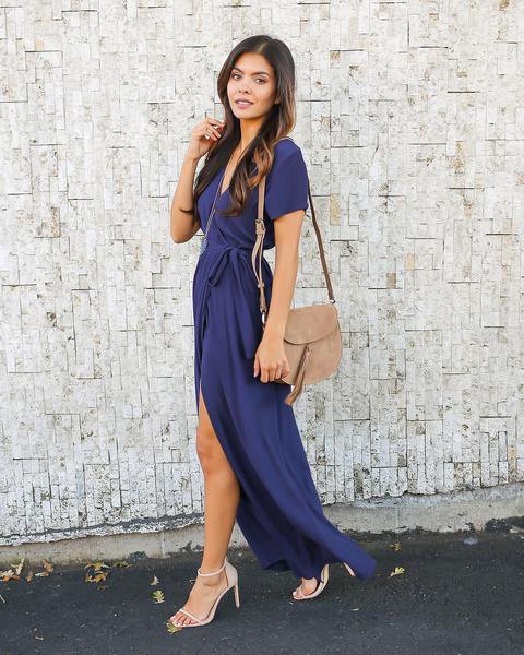 Navy wrap dress outfit ideas
