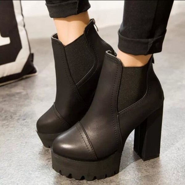 Buy Women Motorcycle Boots Black High Heels Boots Lace Up Platform.