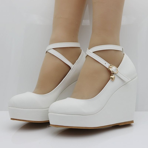 Akexiya White Wedges Shoes Pumps for Women Wedges High Heels.