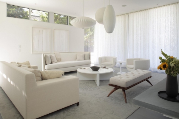 White living room setting in a modern home