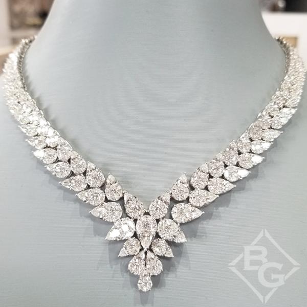 Simon G. 18k White Gold Graduation Pear Shaped Diamond Necklace