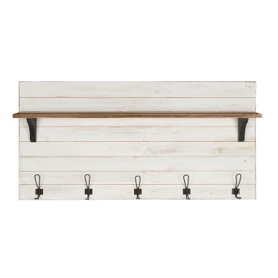Find an elegant wall shelf with hooks
