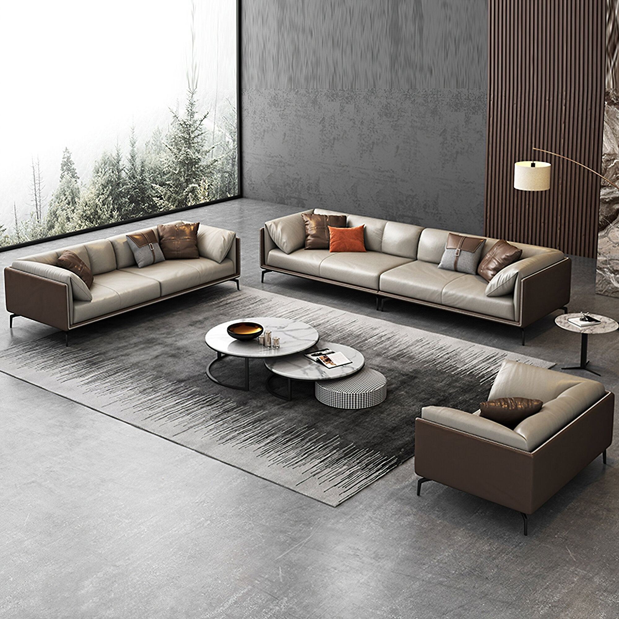 Gray leather sofa for a stylish modern living room