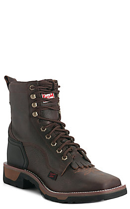 Tony Lama Men's TLX Carthage Brown Square Toe Lace Up Boots.