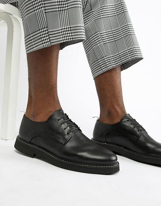 ASOS DESIGN lace-up shoes in black leather with chunky soles |  HOW