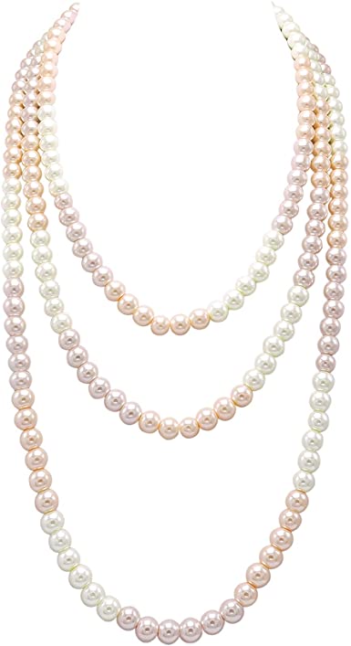 Amazon.com: Pretty Long Pearl Necklace for Women Faux Pearl.