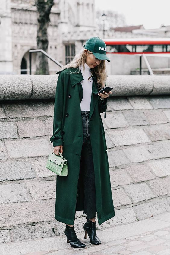 Trench coat long oversized emerald green
