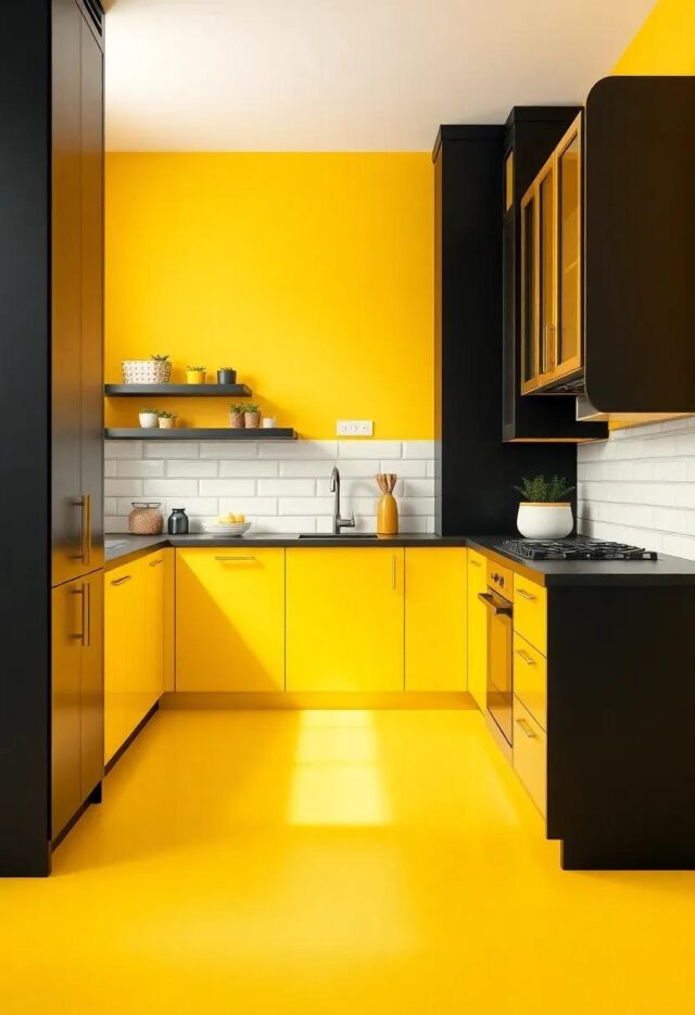 Embracing Contrast: Transform Your Kitchen with Yellow Walls and Black Cabinets