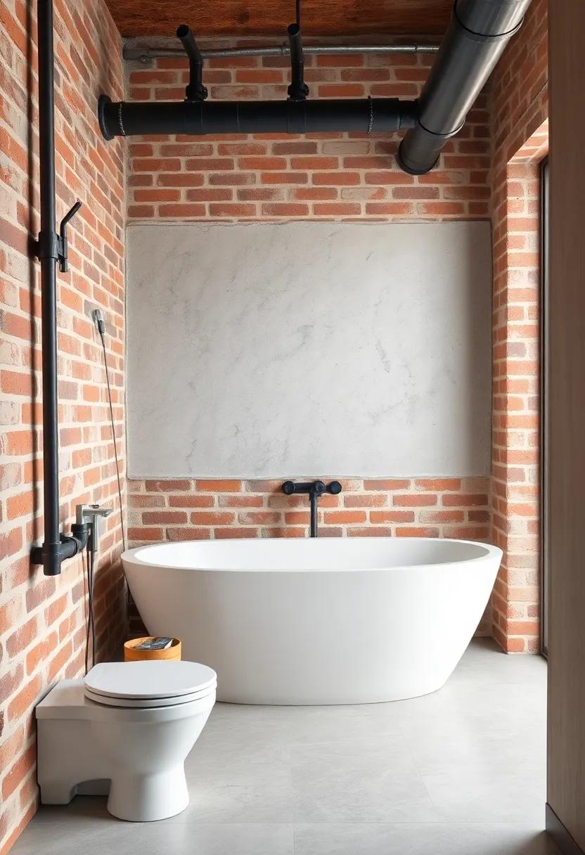 Embracing Raw Textures with Exposed brick and Pipes in Industrial Bathrooms