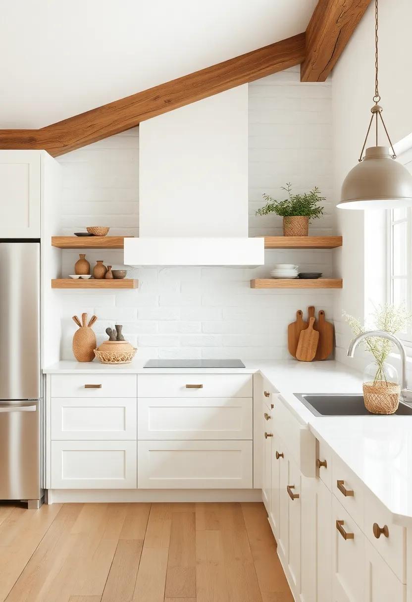 Rustic Elegance: Blending White with natural Textures in Kitchen Spaces