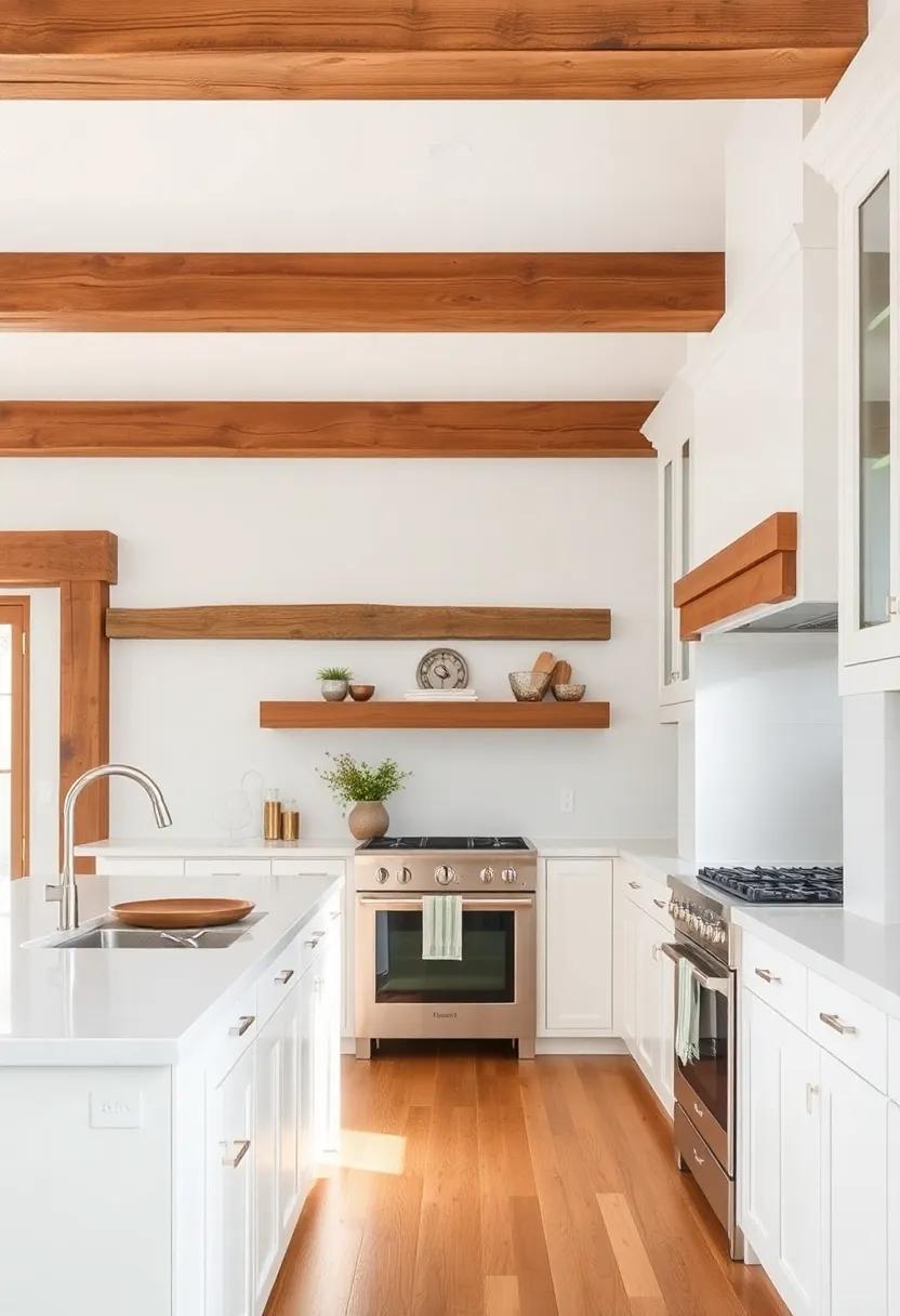 Warmth of Wood: Pairing White Cabinets with Exposed Wooden Beams