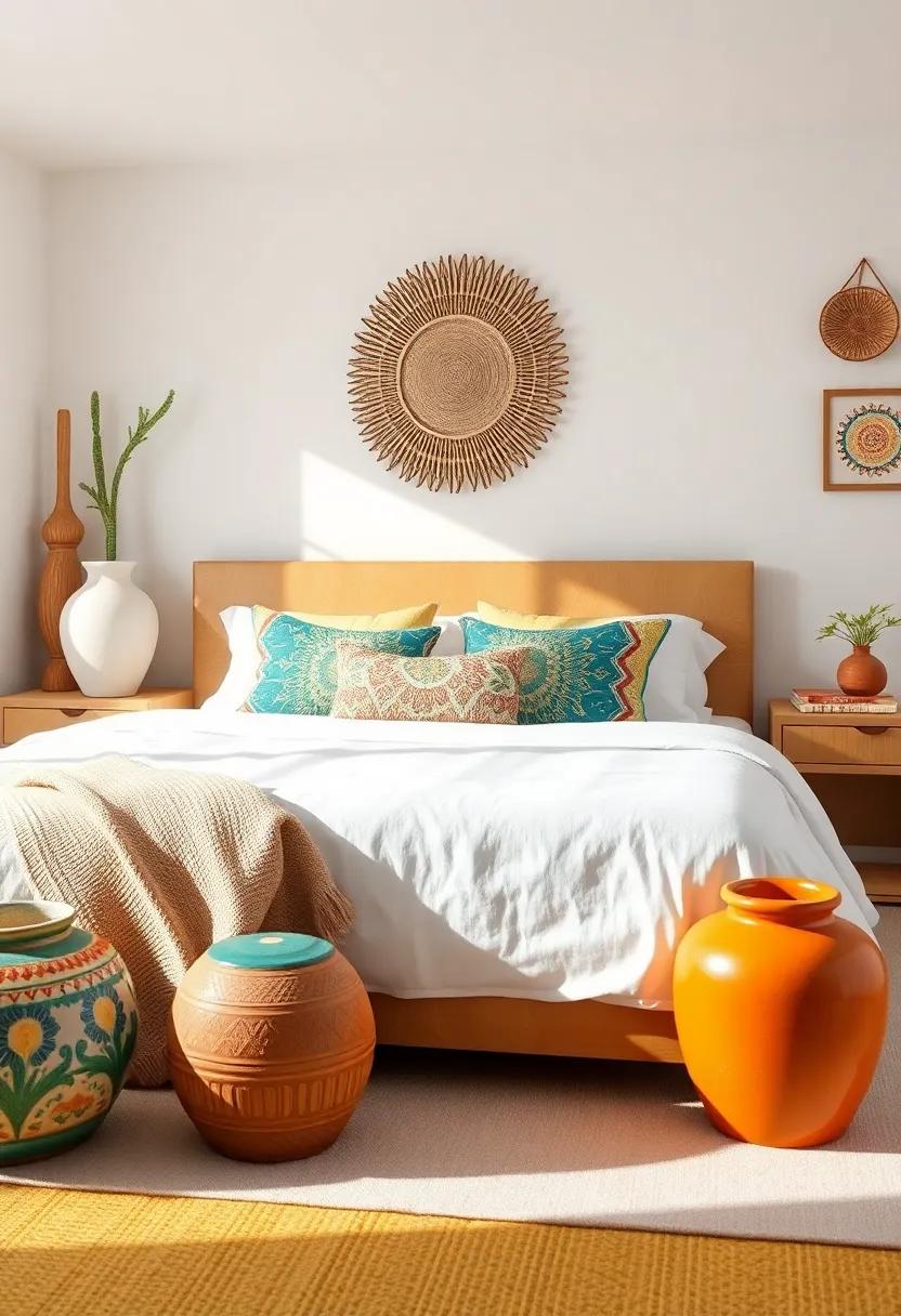 Colorful Pottery and Ceramics as Vibrant Bedroom Accents