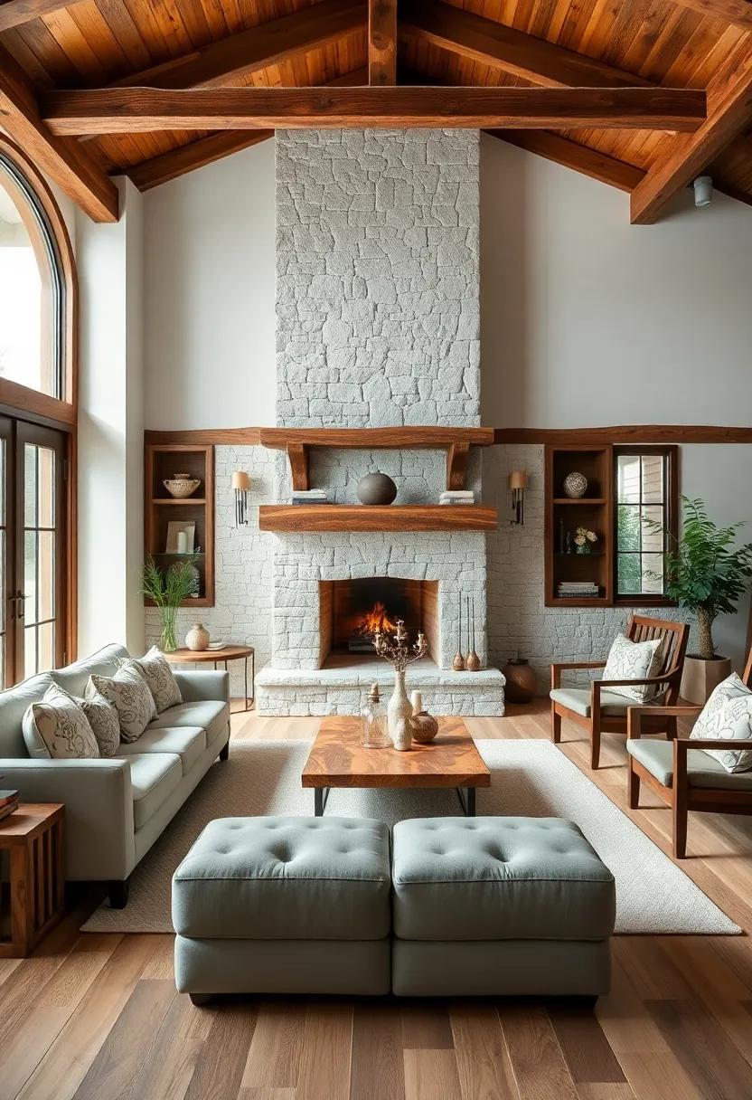 Rustic Elegance: the use of Stone and Wood in Living Room Decor