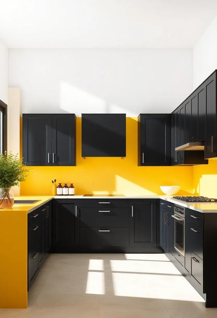 Light ⁣and Shadow: ‌The Dynamic Contrast of Black Cabinets Against Yellow Walls